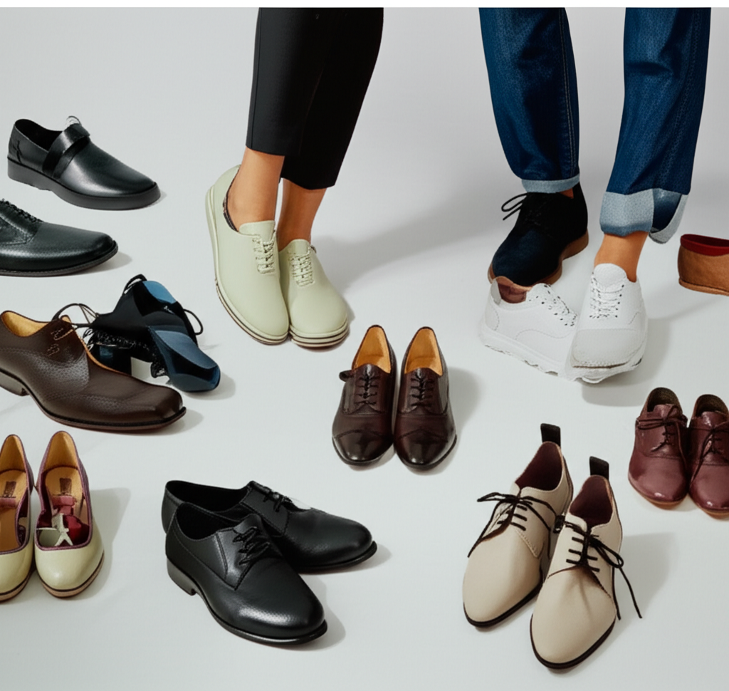 Wide feet shoes collection background